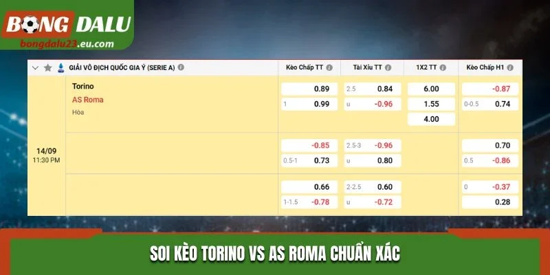 Soi kèo Torino vs AS Roma chuẩn xác từ bảng kèo nhà cái